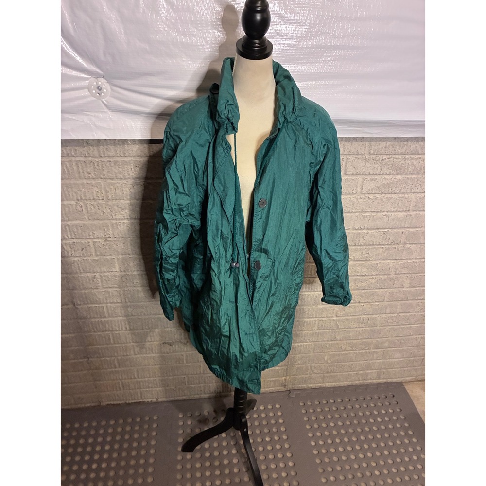 Vintage Norm Thompson Teal Green Windbreaker Jacket Retro 90s Button Front M